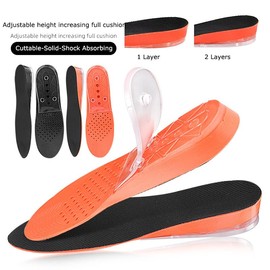 3-Layer Adjustable Height Increase Insoles - Cuttable Height Increasing Insoles - Shock Absorption Cushion Heel Lift Inserts (Orange, Small)