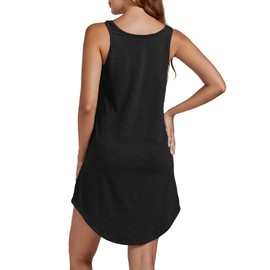Vrtige Women's Tank Nightgown Sleeveless Sleepwear Scoop Neck Full Slip Chemise Nightdress Black Medium