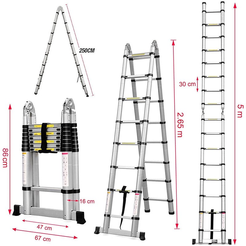 16.4FT Telescoping Ladder Portable Folding Ladder Extension Ladder Multi-Purpose Adjustable