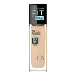 Maybelline Base de Maquillaje Líquida Fit Me Matte & Poreless, Light Beige 118, 30 gr, matifica y controla brillo por 16h, minimiza la apariencia de poros, arrugas y líneas de expresión