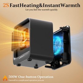 Lerat Space Heater, Portable Mini Heater for Indoor Use, 500W Fast Heating Small Desk Heater with Overheating & Tip-Over Protection, Lightweight Electric Heaters for Office, Home, Camping (Black)