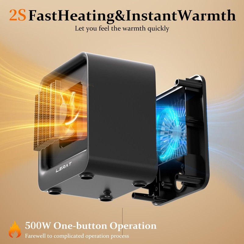 Lerat Space Heater, Portable Mini Heater for Indoor Use, 500W