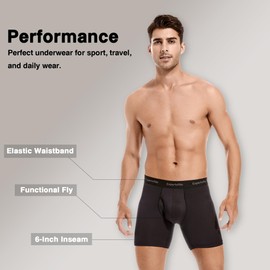 Expertoftio Athletic Men's Underwear Boxer Briefs 6" Moisture Wicking Underwear for Men Pack of 4, Anting Chafing, Fly, Performance, S