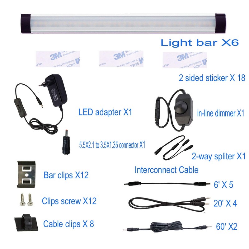 AIBOO Under-Unit Light Kitchen LED Dimmable with Cable 6 Pieces