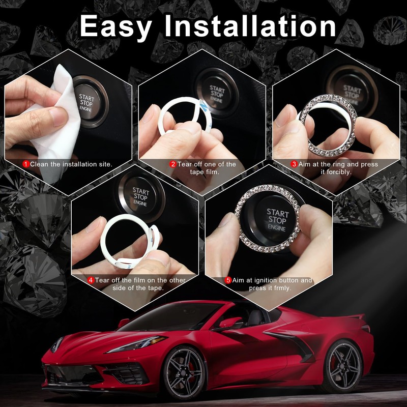 LivTee 2 PCS Crystal Rhinestone Car Engine Start Stop Decoration,
