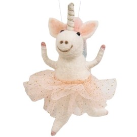 Unicorn Christmas Ornament - Wool Ballerina Dancing Unicorn with Tutu and Rainbow Hair Christmas Tree Ornament