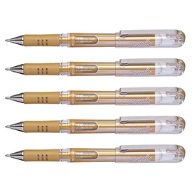 PENTEL K230M Gel Ink Rollerball Pens Metallic Hybrid Gel Grip DX Pack of 5 Gold