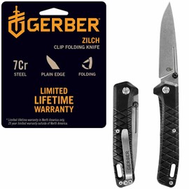 Gerber Gear Zilch Cuchillo de bolsillo plegable, hoja de borde liso de 3.1 pulgadas, color negro