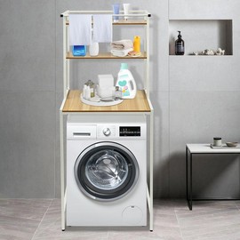 CNCEST Over Washer and Dryer Shelves,Dryer Storage Shelf,3 Tiers Laundry Room Storage and Organizer Standing Shelf,Height Adjustable Laundry Room Shelves - Color: Black+Oak