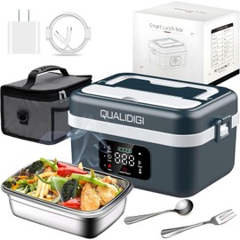 QUALIDIGI Cordless Electric Lunch Box for Adults, Rechargeable 16000mAh Battery Powered, 60W Self Heating Lunch Box with Smart Reservation and Keep Warm Function for Car/Truck/Office/Travel