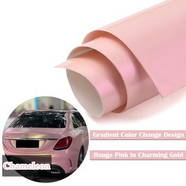 AuMoHall Rouge Pink to Charming Gold Glossy Chameleon Vinyl Wrap Color Change DIY Vehicle Vinyl Film, 59.84" x 19.68"
