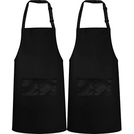 2 Pack Bib Apron - Unisex Black Apron Bulk Machine Washable for Kitchen Crafting BBQ Drawing Outdoors By Green Lifestyleâ¦ (Black, Pack of 2, 2 Pocket)