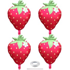 4Pcs Strawberry Balloons, Cute Summer Fruit Foil Mylar Balloons for Sweet Berry Birthday Wedding Baby Shower Party Decorations Supplies