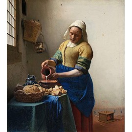 WONDERFULITEMS The Milkmaid Kitchen Maid Milk Bread 1658 Dutch Golden Age Painting by Johannes Vermeer 20" X 22" Image Size Repro Canvas Rolled Up