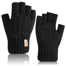 Candcamp Fingerless Gloves, Winter Gloves for Men and Women, Alpaca Half Finger Gloves Thickened Thermal Knitted Soft Lining for Driving Writing