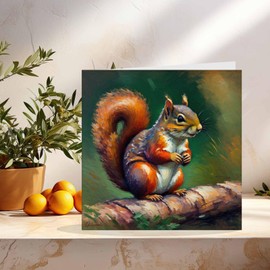 Squirrel Greeting Card Animal Impressionism Art 145mm x 145mm