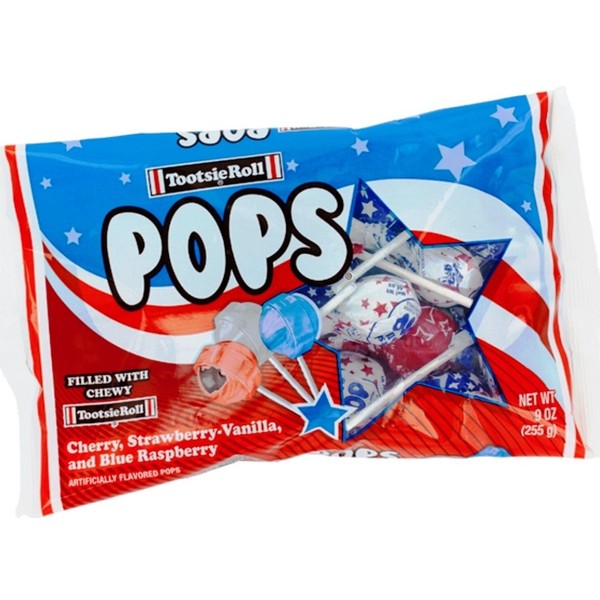 Patriotic Tootsie Roll Pops (15 Pieces) Cherry, Strawberry, Vanilla and Blue Raspberry-flavored