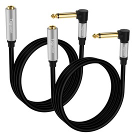 Togconn 0.6 Feet Right Angle 1/4 inch TS Extension Cable 2-Pack, 6.35mm 1/4" TS Male to Female Mono Adapter Jack，Quarter inch Headphone Guitar Extension Cable, Hi-Fi Sound, Gold Plated Connectors