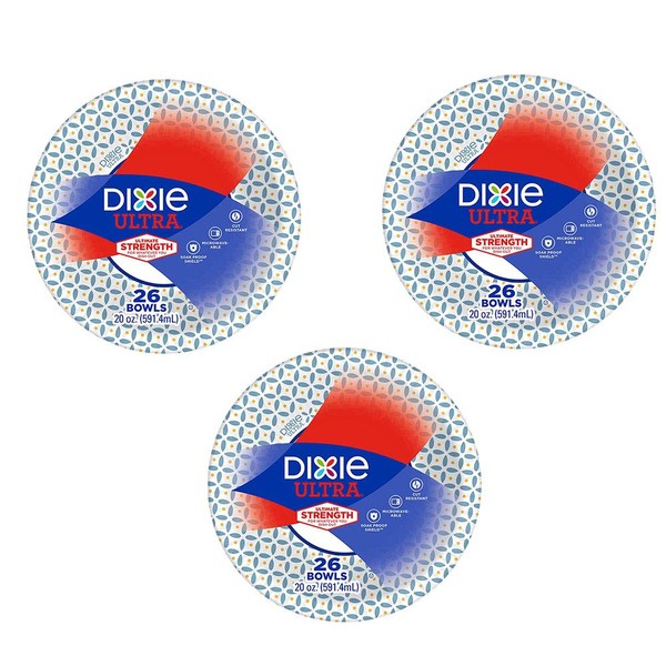 Dixie Ultra Heavy Duty Paper Bowls, 26 Count, 20 Ounce (3 Pack) Styles May Vary