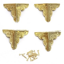 Audio Fan Box, Wooden Box, Corner Protector, Approx. 1.0 x 1.0 x 1.4 inches (25 x 25 x 35 mm), Ornament, Antique Style, Gold, Set of 4