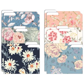 Decorative File Folders, 12 Pack, 6 Designs, Heavyweight, Letter Size (9.5" x 11.5") with 1/3 Cut Tab, Traditional Floral Designs with Matte Finish, Fashion Folders by Better Office Products