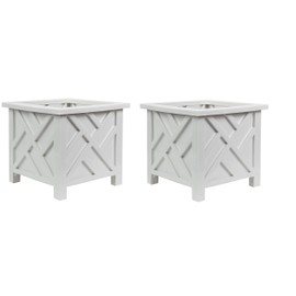 Trenton Gifts Chippendale White Planter Box Set of 2 - Elegant Outdoor Plant Pot for Patio, Porch Decor, and Garden Display