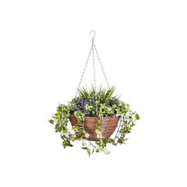 Garden Mile 30cm Hanging Basket Artificial Flowers Garden Décor Fake Floral & Foliage Hanging Chain Colourful Indoor Outdoor Patio, Home, Garden Decoration Weather & UV Resistant (Lilac Bloom)