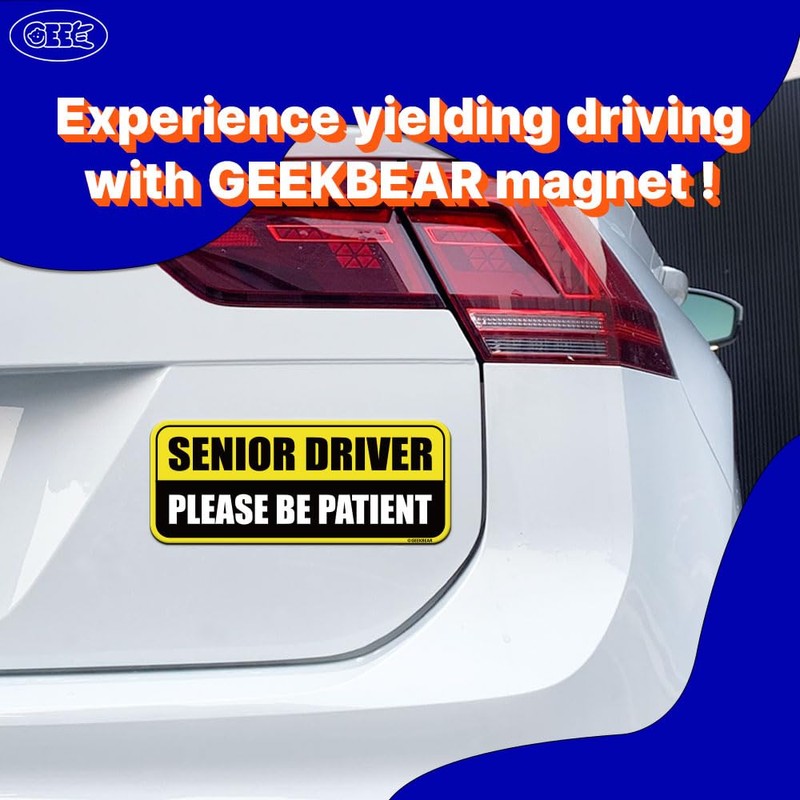 GEEKBEAR Senior Driver Car Magnet (3 Pack) - Rectangular Shape,