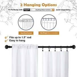 Aiyufeng Pure White Curtains for Bedroom 45 Inches Long 2 Panels Set, Room Darkening Window Treatment, Short Curtain Drapes, Soft Touching Casual Rod Pocket Privacy Curtains, W40 x L45 Inch