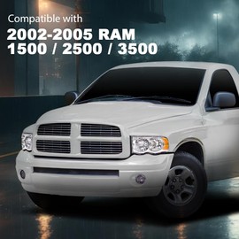 PIT66 Headlights Left and Right Side Compatible with Dodge Ram 1500 2002-2005 /Dodge Ram 2500 3500 2003-2005,Clear lens Chrome Housing Amber Reflector