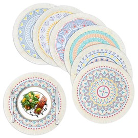 fanquare Set of 6 Boho Placemats, Round Cotton Woven prints Place Mats with Decorative Edge, Washable Heat Resistant Table Mats for Kitchen Dining Wedding Christmas