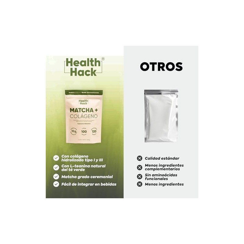 Health Hack Matcha con Colágeno Hidrolizado Matcha Collagen Powder, Ceremonial