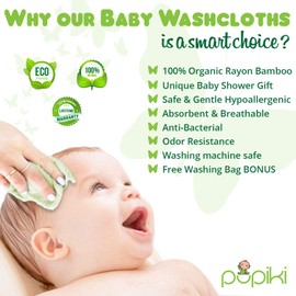 Pupiki Baby Washcloths – Soft Baby Wash Cloths for Face & Body, Gentle on Sensitive Skin – Baby Towels with Bamboo Made from Rayon Fiber & Bonus Machine Washable Bag by Pupiki 10 x 10” Green Color