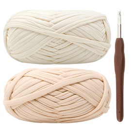 T-Shirt Garn, Bändchengarn zum Häkeln und Stricken Textilgarn 2 x 100g Dickes Polyester-Garn mit einer 6mm-Häkelnadel für Häkeltaschen, Körbe, Teppiche, Heimdekoration und DIY-Kunsthandwerk