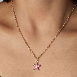 Starfish Necklace Earrings Bracelet for Women Pink Star Starfish Beach Necklace Bracelet Earrings Summer Jewelry Gift Set