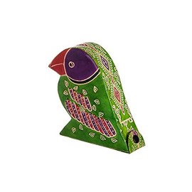 Tzedakah Charity box Handmade of Tooled Leather. The Parrot is beautiful saturated with color and rich design. Size 5.5 inch high. 5.0 inch long and 1.5 inch wide.