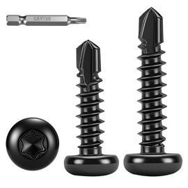 FandWay 100 Pcs Torx Self Tapping Screws for Metal,M4.2x32mm Round Head Self Drilling Screws,Torx Pan Head Tek Screw 410 Stainless Steel Black Coating Sheet Metal Screw With T20 Bits For Alu Steel.