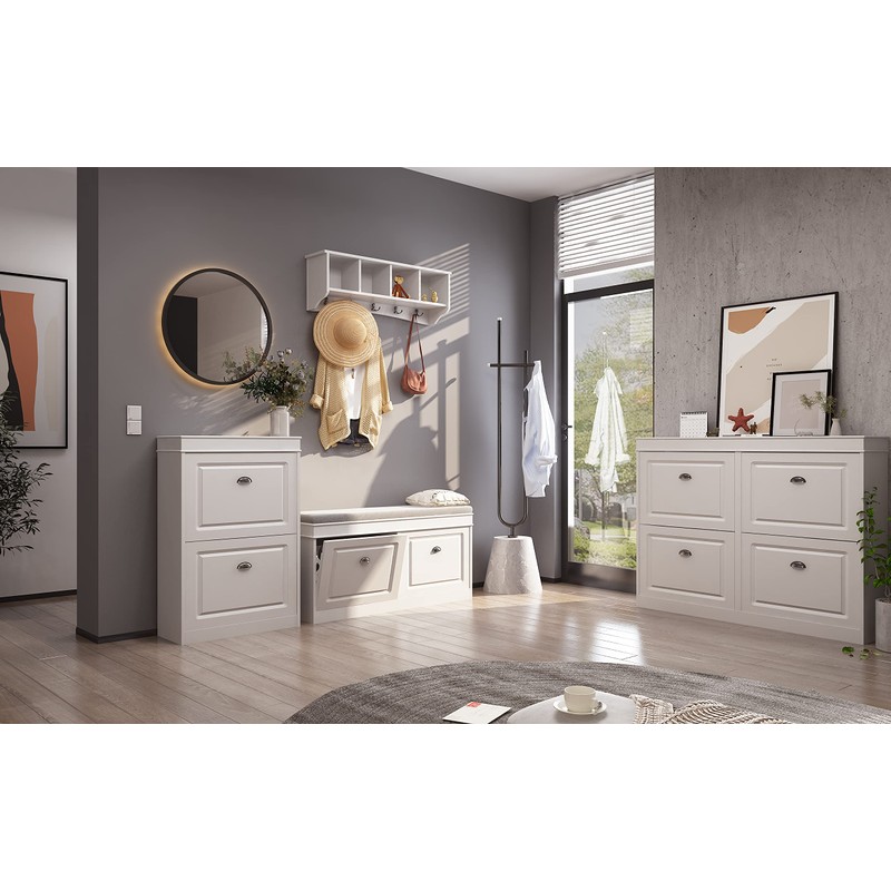 SoBuy White 2 Flip-Drawers Shoe Cabinet, Slim Shoe Rack, Shoe