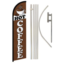 Infinity Republic - Hot Coffee Windless Full Sleeve Banner Swooper Flag & Pole Kit - Perfect for Coffee Shops, Diners, Cafes, Businesses etc!
