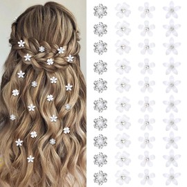 YISSION 40 Pcs Mini White Flower Hair Clips Cute Rhinestone Hair Pins Small Decorative Hair Clips Fancy Wedding Hair Barrettes for Bridal Fashion Flower Girl Hair Accessory