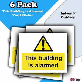 6-Pack - This Building is Alarmed Vinyl Sticker Signs - building Alarmed Notice 110mm x 90mm