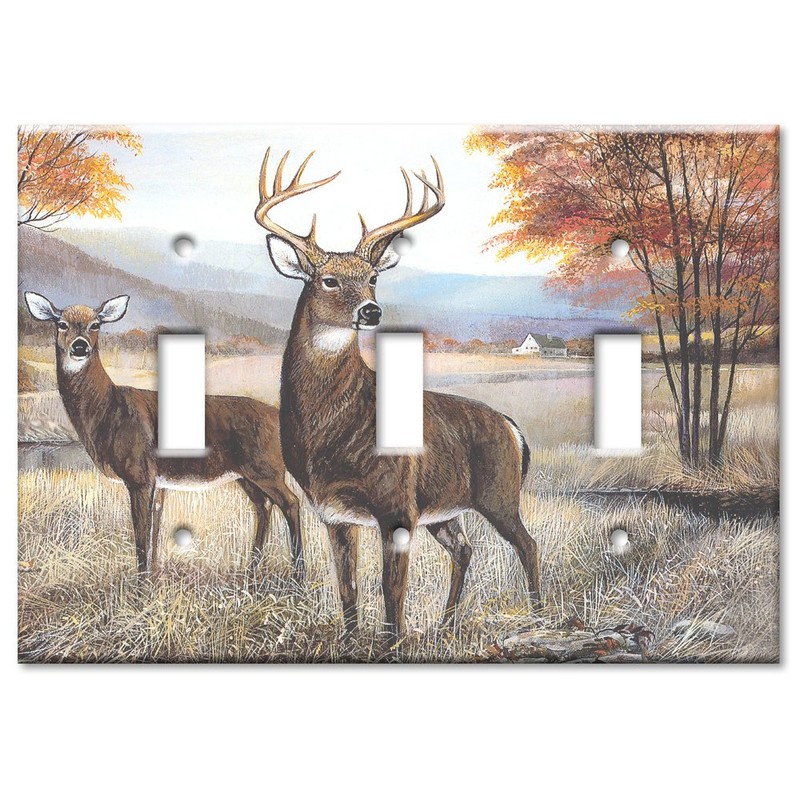 Art Plates - White Tail Deer Switch Plate - Triple