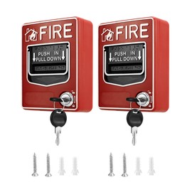 QWORK Wired Emergency Fire Alarm Station, 2 Pack Dual Action Manual Call Point Fire Alarm Panic Button 9-28VDC with 4 Keys