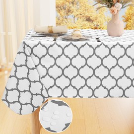 smiry Rectangle Table Cloth, Waterproof Vinyl Tablecloth with Flannel Backing for Rectangle Tables, Wipeable Spillproof Plastic Tablecloths for Dining, Camping, Indoor and Outdoor (60" x 84", White)
