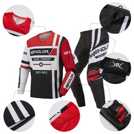 MENDLOR Motocross Jersey Pant Combo Mx Gear Set Mens Women Dirt Bike Gear Set Suit Enduro Ride Racewear Offroad Adult Riding (Red White, Jersey XXXL Pants 40)