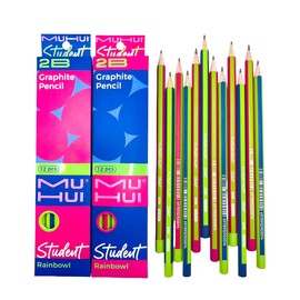Pencil, Elementary School, Tickle, Hexagonal Shank, Poplar Wood, Colorful Rainbow Design, 2 Dozen, Pre-Sharpened, Pack of 24 (2B)