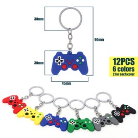 Auvoau 12 Pieces Video Game Controller Keychains 6 Colors Game Controller Handle Key Ring for Video Game Party Favors Birthday Baby Shower Gifts