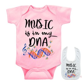 Music is in my DNA -Cute Custom arts theme Baby bodysuit onesie & bib gift Set