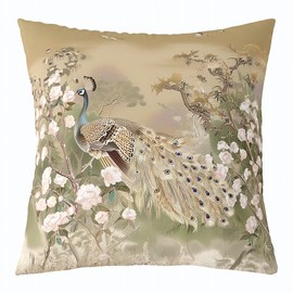 Homemissing Peacock Cushion Covers 45 x 45 cm Peacock with Flowers Set of 2 Cushion Covers for Children Boys Girls Golden Cushion Cover Animal Decorative Cushion