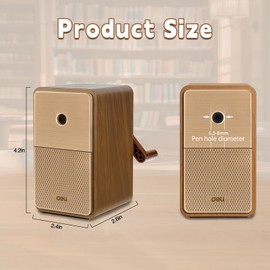 Deli Manual Pencil Sharpener - Hand Crank Adjustable Sharpener with Safety Blade for Colored Pencils, Durable Classroom & Office Essential for Students, Home Study and Professional Use